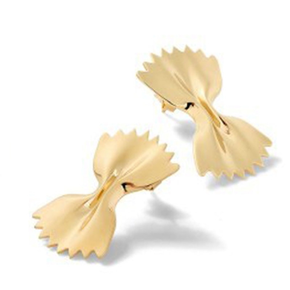 Gold Tone Bow-tie Pasta Stud Earrings - Picture 2 of 2